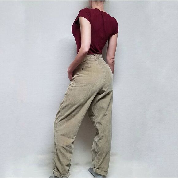 VINTAGE 1990s Dockers Corduroy Khaki Pleated Waist High Rise Cuffed Pants 12 - Picture 3 of 13